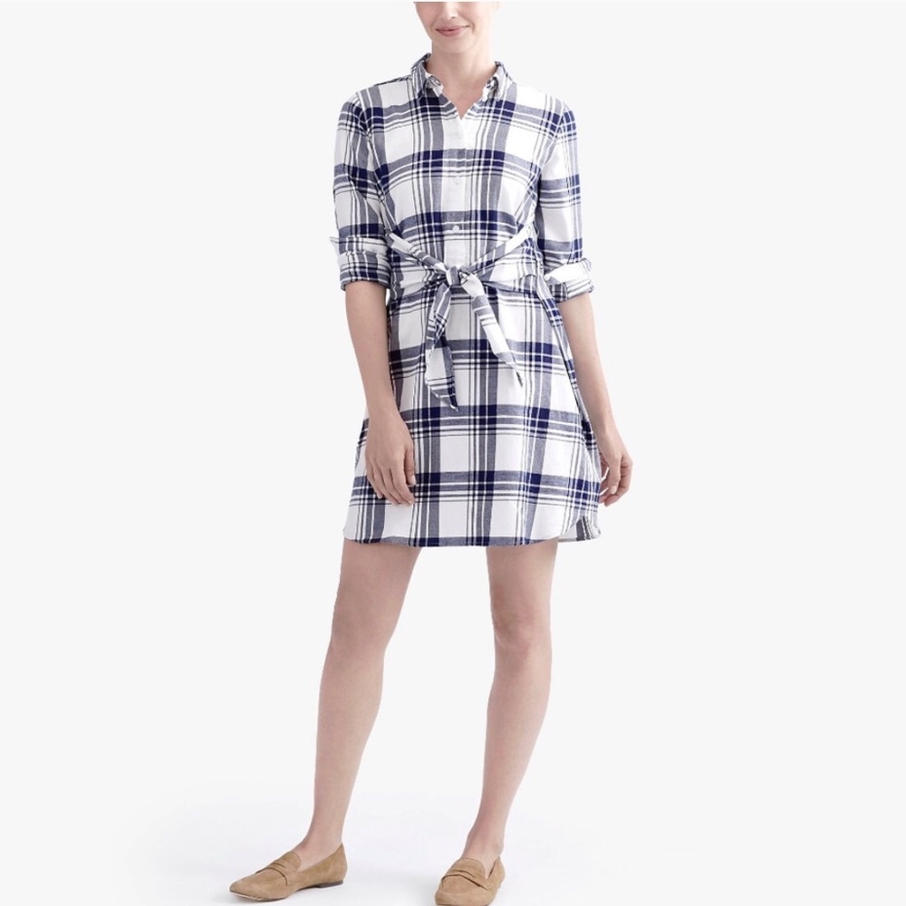 J. Crew Plaid Tie Waist Shirt Dress